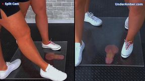 Flattening Your Cock & Balls Under Our White Pumps & Plexiglass - 182 Split Cam - Goddess Amber - Miss Lucy - Trample Trampling CBT Ballbusting Crush