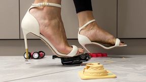 Toy Cars Crush, high heels stuck, stilettos crush, wrecked high heels, wrecked sandals, high heels sandals crush, high heels stomping, high heels bending