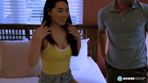 Cute Busty Asian Babe Mina Moon Lets Her BF In Through the Window To Get Her Pussy Licked & Fucked