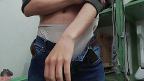 i m sick & tired at work, so i masturbate on my desk to feel better! (my boss was in the other room. it was very risky!)