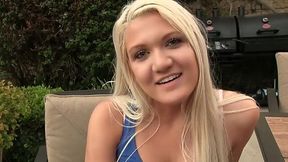 Blonde teen deepthroats and swallows cumshot