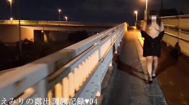 Asian exhibitionist flashes big boobs on footbridge training risky public exposure