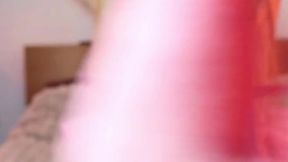 Pink bunny having fun with dildo