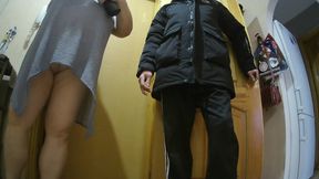 Jerking off to a courier with a sex toy