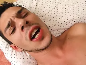 Cock sucking guys in bed busting cum load after fucking ass