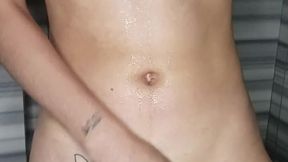 My girlfriend sends me a video of her solo dildo play in the shower