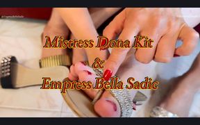 Empress Bella Sadic Shows Her New Slippers to Mistress Dona Kit