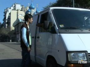 White dude gets his ass destroyed in the van in interracial threesome
