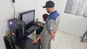 When the Technician Arrives She Welcomes Him and Provokes Him!