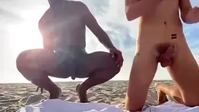 [bf][123] Jocks Jerk Off Shoot Loads At Nude Beach In Public While