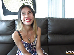 Petite Thai Maid offers hardcore cock service in reverse cowgirl and stocking