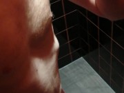 Locked and plugged boy exposing himself in a public bathroom