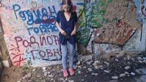 Anastasia Mistress Outdoor dangerous pegging in public doggy style best slave strapon in abandoned swimming pool dolphin Russia