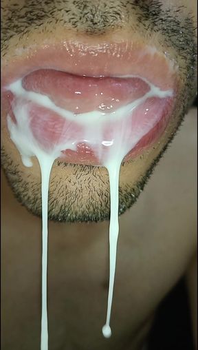 Cum in My Mouth, Play with Your Cum, and Swallow It, Close-up, Naughty Gay, Tongue, Sloopy