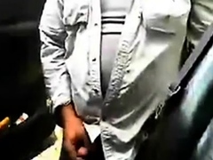Mature beard dad jerks his cock by his truck outside