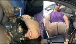 SSBBW Hot Blonde Milf Twerking Big Booty &amp; Playing With Tits Publicly Outside Car (Deepthroat Blowjob In Car) POV, Nut