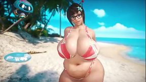 Bbw sfm mei overwatch beach bikini