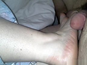 A Horny Guy Makes Himself Cum By Touching His Girlfriend's Legs