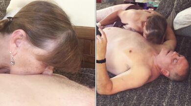 Granny Norma Jean sucks cock in Marilyn Monroe cosplay white gloves tight throat
