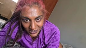 POV Dirty Talking Desi Slut Bedroom Dildo Sucking and Fucking