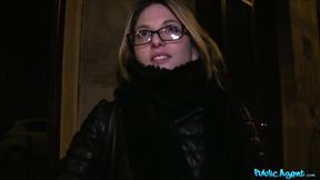 French with glasses agrees on a fuck for cash - Public Agent