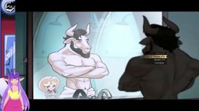 Blonde gamer with large knockers plays Hentai game for a lucky viewer