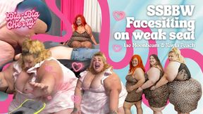 SSBBW Jae Moonbeam and Kayla Peach join me to sit on a weak seat