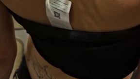 Blonde gets her face covered in cum in the changing room