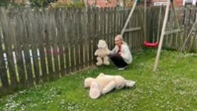 2 stuffed toys get stomped and muddy