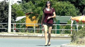 Crossdresser wears very short Skirt in Public