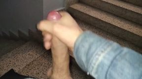 Horny Man Jerk off and Cum in Neighbors Building, Nice Big Uncut Fat Cock Cumming