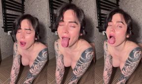 Tattooed beauty licks lips begging for cock