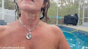 Showing off my nude rope work by swimming around the pool with mask and scuba