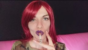 Cork & purple lipstick