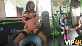 Hot Slim Busty Brunette MILF Enjoys Wild Sex With a Stranger Right On the Bus Full Of Other People