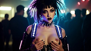 Cyber Goth Cuties Flashing Natural Tits at Dark Electro Rave