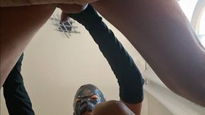 Milf blowjob scene wearing lon black gloves, with oral creampie