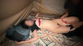 Japanese wife gets creampied in front of friends at a campsite