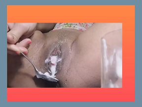 Sarah Fonteyna collects her creamy pussy and fills a glass