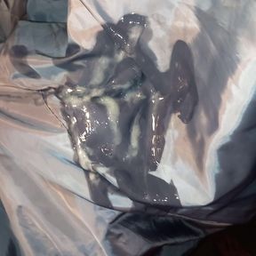 Blowing my sperm on her blue puffercoat