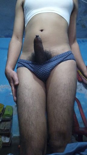 Horny Indian Teen Boy Wearing His Step Sister's Bra and Panty While Jerking and Stroking