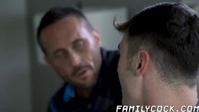 Handsome stepson sucks daddy off before taking it in the ass