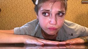Cute Russian step sister stuck to the table, and her stepbrother did it again.