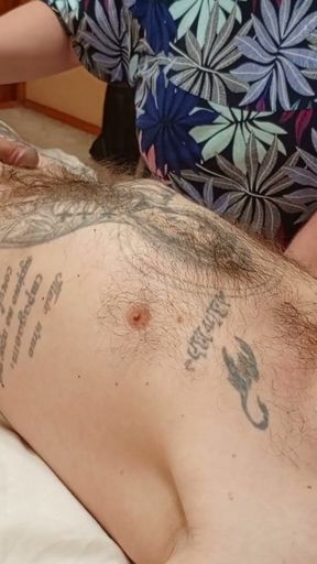 the mother-in-law did a back massage and finished with a penis massage and masturbation   Clip 1