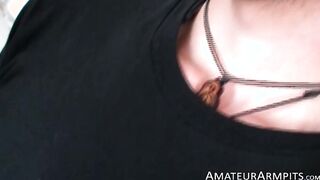 Sexy pierced jock masturbates while sniffing his armpits