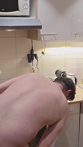 Straight Curious Guy Steven First Time Getting Fucked Bareback After Mutual Blowjob in the Kitchen