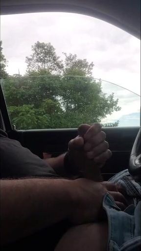 Big hairy bear stuffed in gay truck parked at lake gets solo tease