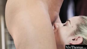 ”Pretty brunette tries on a sexy dress to pleasure lesbian lover”