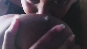 Biggest African juggs Tracey50PPcup solo amateur self sucking pov
