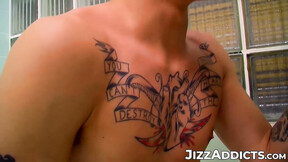 Tattoed twinks Chris Porter & Patrick Kennedy pissing & ass pumping pounding